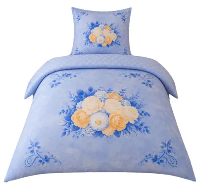 Produktbild von Hochwertige Fleece Bettwäsche Blumen Blau  135x200 80x80: 2tlg.