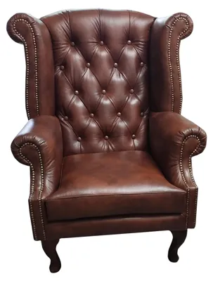 Zdjęcie produktu dla Fotel skrzydłowy Chesterfield skórzany fotel jednoosobowy leżanka brązowy nowoczesny