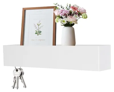 Produktbild von Schlüsselbrett mit Ablage, Wandgarderobe mit 5 Haken, Weiß, 43,5 cm