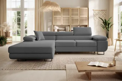 Produktbild von Easy4You Ecksofa NORBERG Boucle L-Form Grau – 279x72x205 cm - Schlafsofa mit Bettkasten und Schlaffunktion - Eckcouch mit Stauraum – Links – Stoff Lambi 12