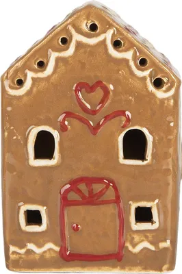 Zdjęcie produktu dla Clayre & Eef Domek z piernika z diodą LED 7x6x9 cm Brązowa ceramika