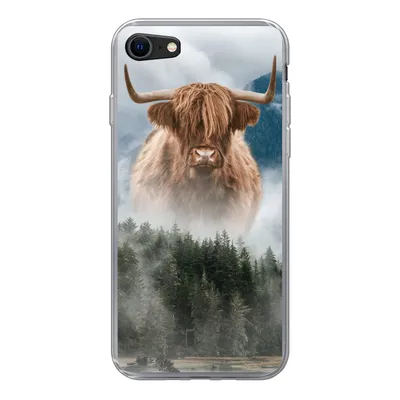 Produktbild von MuchoWow® Handyhülle Schutzhülle Hülle für iPhone SE 2022 Schottische Highlander - Kühe - Nebel Silikon Softcase Handy Hülle - Schutzhülle