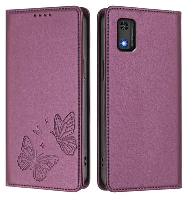 Produktbild von Lederhülle für Tecno Pop 6C, Schmetterling Prägung Leder Brieftasche Schutzhülle mit Ständer Lila