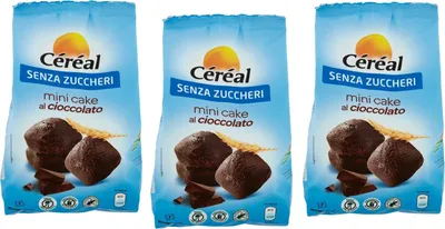Produktbild von 3x Céréal Mini Cake al Cioccolato Süßer Snack Mini-Schokoladenkuchen ohne Zucker 196g Beutel