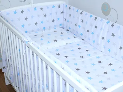 Produktbild von PRIMAWELA Nestchen 420 cm Bettumrandung Babybett Baby Kinder Nest Kopfumrandung 14. Star Blau