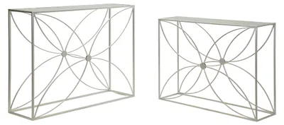 Obrázok produktu pre Sada 2 ks konzolových stolíkov Paradise 30 x 100 x 78 cm, kov a sklo, strieborná farba