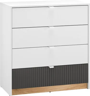 Productafbeelding van FURNLUX Kommode Torino, grafiet en wit, en eikenhout, 82 cm / Hoofdkleur: wit / Afmetingen: 82 x 86 x 40 cm