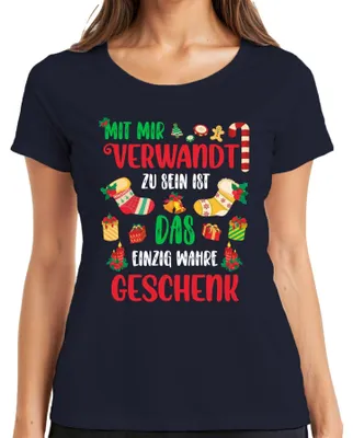 Zdjęcie produktu dla Related Gift - Christmas Gift Christmas Ladies T-Shirt, Navy, S
