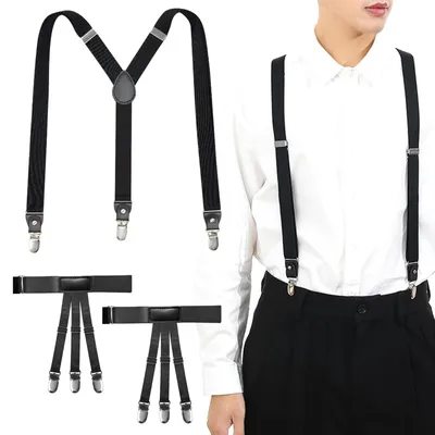 Immagine prodotto di Solidchoice - Bretelle regolabili da uomo, neri, con fermagli per la camicia