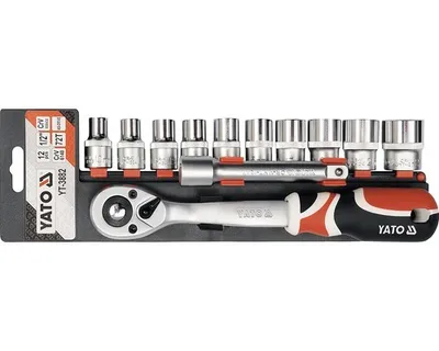 Obrázek produktu pro Yato YT-38821, Sada nástrčných hlavic na ráčnu, 12 kusů, Chrom, Oranžová, Plast, Ocel, 12,5 cm, 1,6 kg
