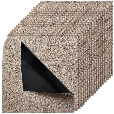 Obrázek produktu pro VEVOR kobercové dlaždice 457,2 x 457,2 x 12 mm, balení po 10 kusech, samolepicí koberec o ploše 2 m², kobercová podlaha, snadná výměna pro domácí kutily pro obývací pokoj a kancelář, světle hnědá barva