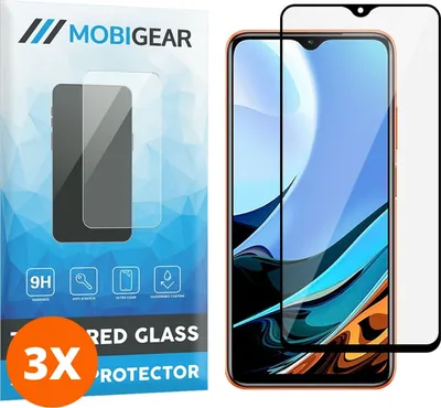 Produktbild von Mobigear Premium 9.98 Xiaomi Redmi 9T Panzerglas Gehärtetes Glas Displayschutz - Hüllenfreundlich - Schwarz (3er Pack)