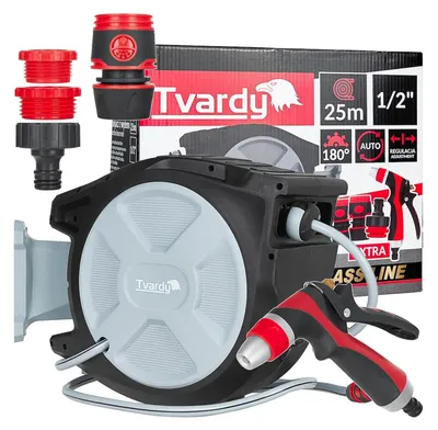 Immagine prodotto di Avvolgitubo automatico retrattile 25m, diametro tubo 1/2", rullo per irrigazione da giardino, fissaggio a parete girevole 180°, per orto e pulizia domestica, Tvardy