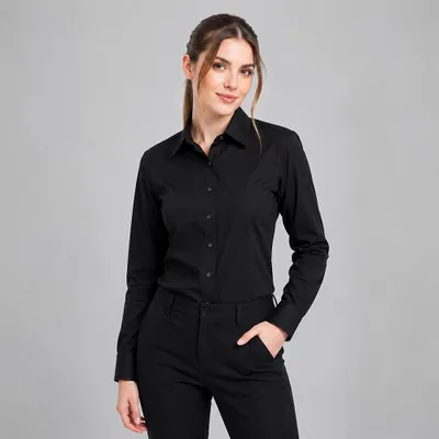 Produktbild von Damen-Bluse langarm, schwarz, Größe 32  : 32 : schwarz : 60% Baumwolle 40% Polyester
