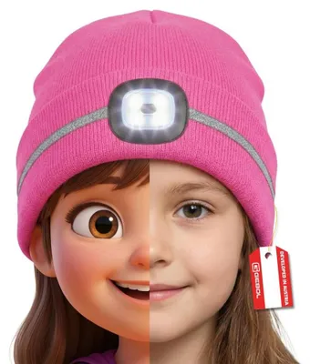 Productafbeelding van Gebol muts, beanie met LED-verlichting, voor kinderen, met reflecterende strepen, roze