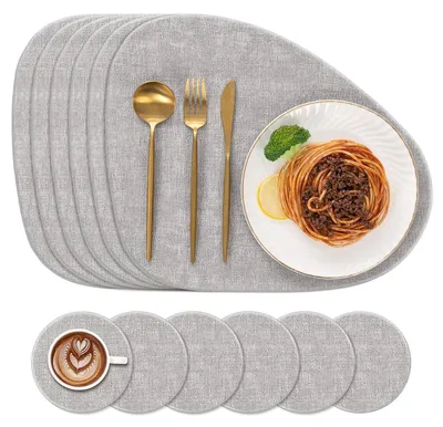 Immagine prodotto di Set di 6 sottopiatti a forma di goccia, color grigio chiaro – lavabili e resistenti al calore