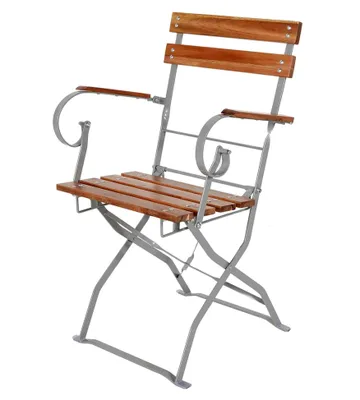Produktbild von Klappstuhl für den Garten mit Armlehnen aus Akazienholz und pulverbeschichtetem Stahl 53,5x47x84cm