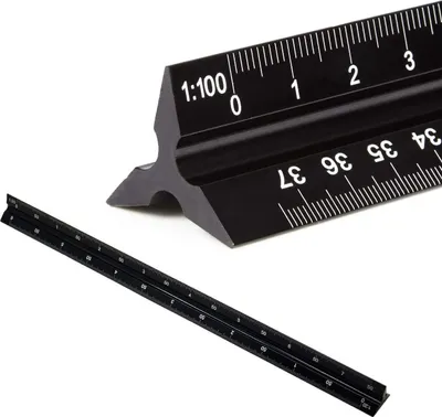 Produktbild von Dreikantmaßstab - 30 cm Länge, Aluminium, Ideal für Architekten, Ingenieure, Architekturstudium - 1:20, 1:25, 1:50, 1:75, 1:100, 1:125