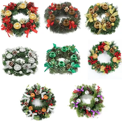 Image de Couronne de l'Avent de Noël 12 pouces anneau porte-bougie k��nstable avec ruban Timecone f��r cœur��ck vacances maison décoration No Candles