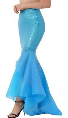 A person wearing a mermaid tail skirt.