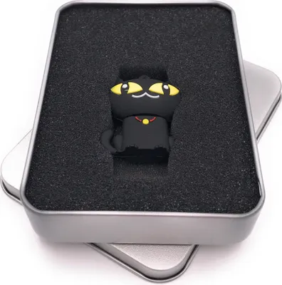 Produktbild von Onwomania Katze in Schwarz sitzend niedlich USB Stick in Alu Geschenkbox 64 GB USB 2.0