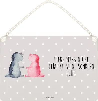 Produktbild von Mr. & Mrs. Panda Schild Axolotl Liebe DIN A4 - Grau Pastell - Geschenk, Lurche, Valentinstag, Türschild, wandtafel, kleine aufmerksamkeit, holzbild, Wandschild