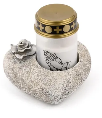 Produktbild von Novaliv Grabschmuck I Herz Rose I Grau I inkl. LED Grablicht weiß I Gedenkkerze Grablaterne Trauerkerze Grabdeko Herz Grabherz