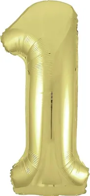 Produktbild von Folienballon in der Form der Ziffer 1, glänzend goldfarben, mit einer Länge von ca. 86 cm