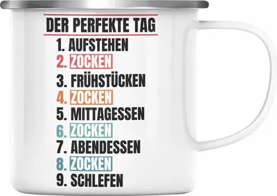 Produktbild von Trendation - Zocker Emaille Tasse Geschenk Der Perfekte Gaming Tag Gamer Geschenkidee Lustiger Spruch Gaming (Silber)