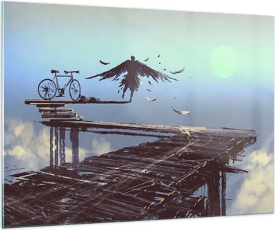 Produktbild von Bilder auf glas - Vogel Fahrrad modern - 100x70cm - Glasbilder - Wandbilder - Kunstdruck - zum Aufhängen bereit - Wanddekoration aus Glas - Glas Bilder - Wandbild auf Glas - Einteilig - GAA100x70-3721