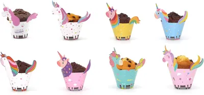 Image de Moules à muffins licorne - Lot de 24 - Décoration pour fête d'anniversaire sur le thème de la licorne - Décorations pour cupcakes - Avec 12 motifs différents