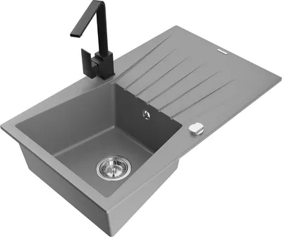 Produktbild von Mexen Cesar 1 Becken-Granitspüle mit Abtropffläche und Mischbatterie Rita, Grau - 6514-71-670300-70