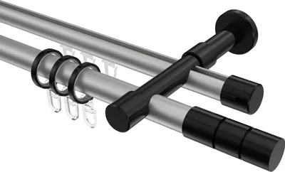Produktbild von Interdeco Rundrohr-Innenlaufstange / Gardinenstange (Kombination) Silbergrau / Schwarz, Typ Prestige Elanto (Rillenzylinder), 20 mm Ø 2-läufig, 180 cm