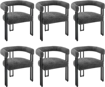 Six dark gray chairs are arranged in two rows of three against a white background.