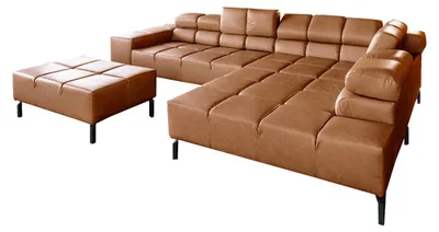 Produktbild von KAWOLA Sofa NELSON Ecksofa Leder cognac mit motorischem Sitzvorzug und Hocker Recamiere rechts