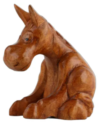 Produktbild von Holz Pferd Funny Holzschnitzerei Holzfigur bemalt Miniatur 12cm