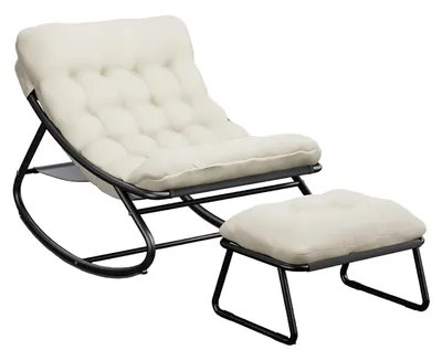 Zdjęcie produktu dla Krzesło bujane - Fotel - Krzesło relaksacyjne - Krzesło bujane z podnóżkiem - Obicie z bawełny
