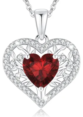 Productafbeelding van Halsketting voor dames, levensboom met hart en geboortesteen, 925 sterling zilver, 45+5 cm