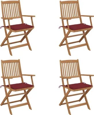 Image de Chaises pliables de jardin lot de 4 avec coussins Bois d'acacia