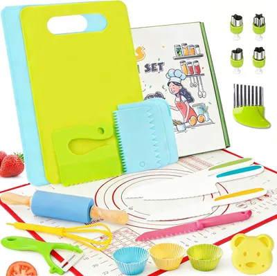 Produktbild von Kinderküchenset 33-teilig, Montessori Küchenzubehör mit Kindermesser, für Obst, Gemüse und Pasta