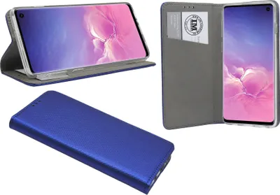 Produktbild von cofi1453® Buch Tasche "Smart" kompatibel mit Samsung Galaxy S10 G973F Handy Hülle Etui Brieftasche Schutzhülle mit Standfunktion, Kartenfach Blau