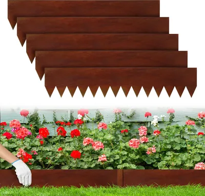Image de Bordure de pelouse Izrielar, bordure profilée, bordure de parterre, bordure de jardin, bordure de pelouse, pelouse, 100 x 20 cm, 5 m, rouille