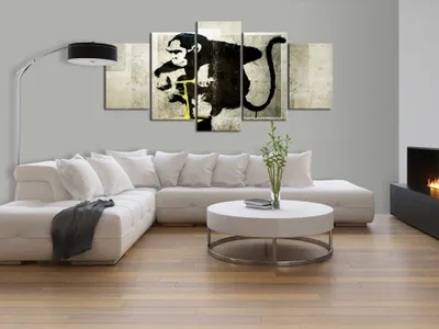 Produktbild von Akustikbild Abstrakt Banksy 200x100 cm Bilder Akustikschaum Hochleistungsschallabsorber Schallschutz Leinwand 5 tlg Wandbild Raumakustik Schalldämmung i-B-0039-b-m