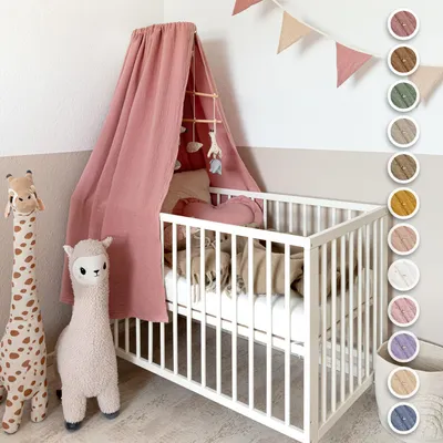 Produktbild von Babybett Himmel Gold aus Musselin - handgenähter Baldachin