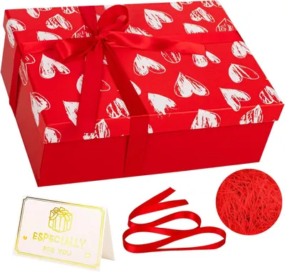 Produktbild von Geschenkbox Herzform, Rot, 25x18x9 cm, mit Deckel und Schleife, für Valentinstag