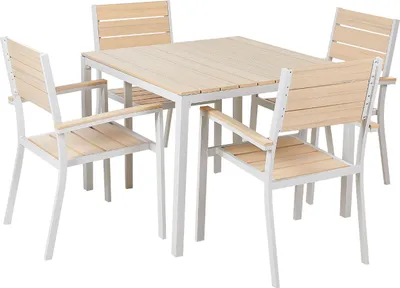 Produktbild von BELIANI Gartenmöbel Set Beige Kunstholz Aluminium 5-Teilig 4-Sitzer Modern Tisch 95 x 95 cm mit 4 Stühlen für Balkon Terrasse Outdoor