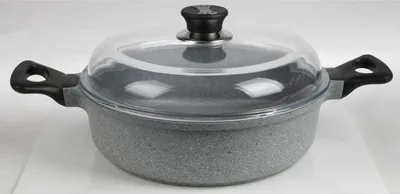 Produktbild von 4 Stück Servierpfannen aus Aluguss mit Glasdeckel Großraumpfannen 28cm Braten