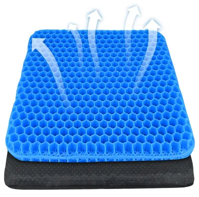 Produktbild von Gel-Sitzkissen – weiches Sitzkissen mit Wabenmuster, doppelt dickes Gelkissen mit Stoffbezug, kühlend, ergonomisch, stützend, für Bürostuhl, Rollstuhl und Autositz, 42 x 35 x 3,5 cm