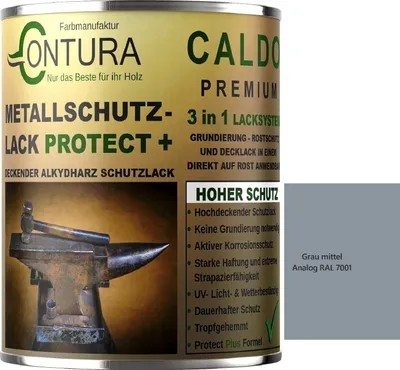 Produktbild von Contura 3 in 1 Rostschutzfarbe 500ml Metallschutzlack Seidenmatt RAL Metall Lack Farbe Grundierung Rost - RAL 7001 Grau mittel