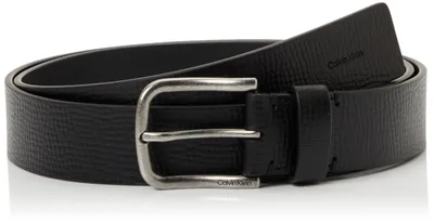Image de Ceinture Calvin Klein pour homme, boucle ronde, 3,5 cm de largeur, en cuir, noire (noir/aspect vieilli)